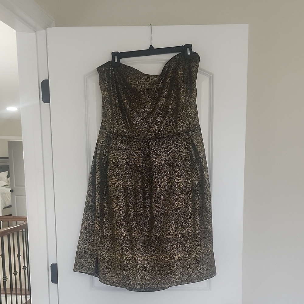 New Ashley Stewart Elegant Black and Metalluc Gold Strapless Dress 26